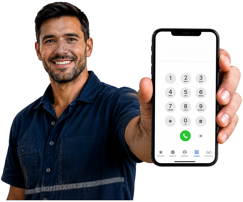 Beecroft Blocked Drains plumber holding a phone — call 1300 261 965