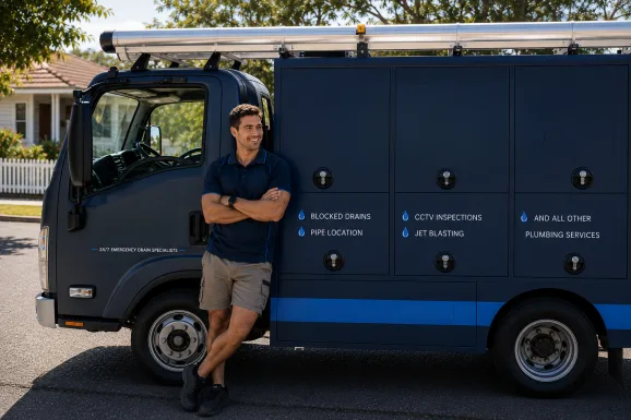 Service van and plumber at a Beecroft callout