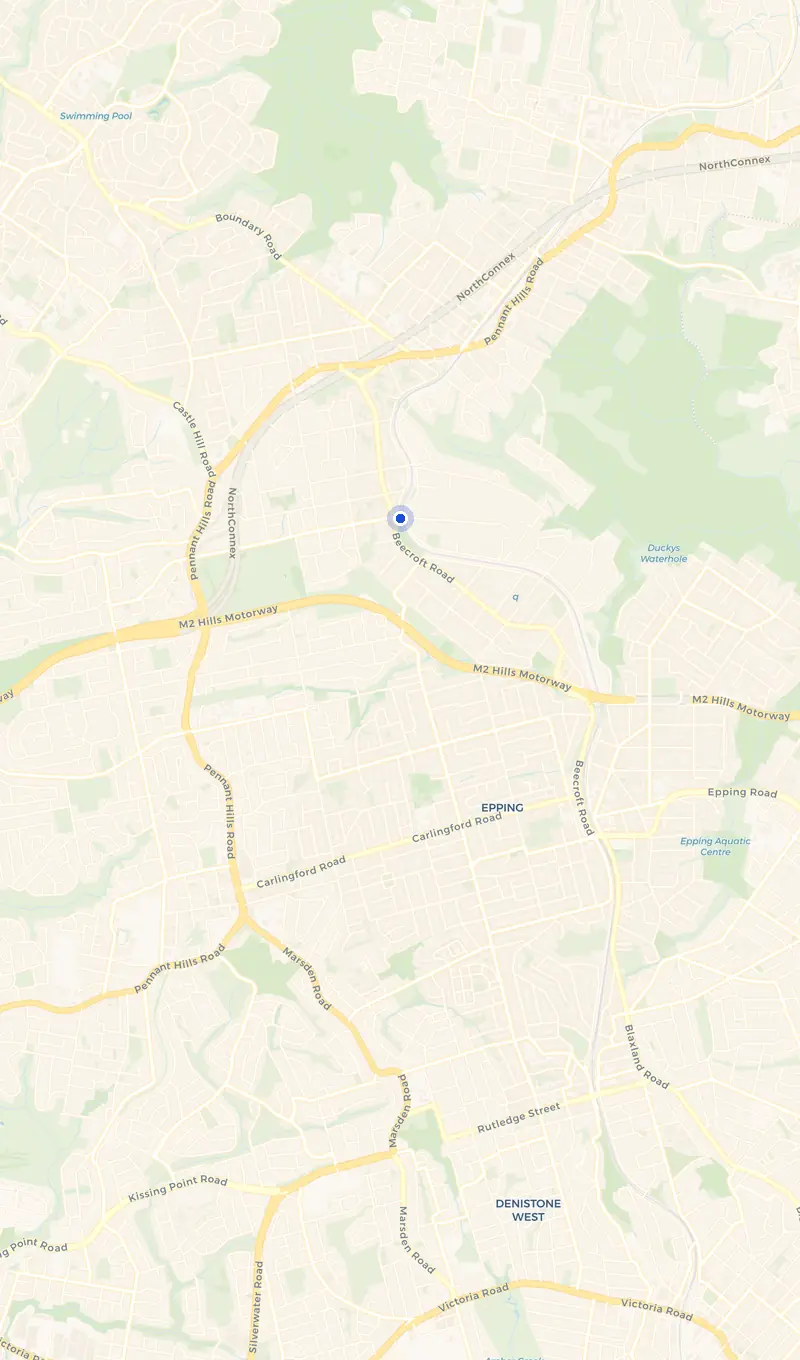 Map of the Beecroft service area and the surrounding suburbs we cover.