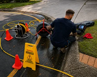 Reviewing drain camera footage with the customer